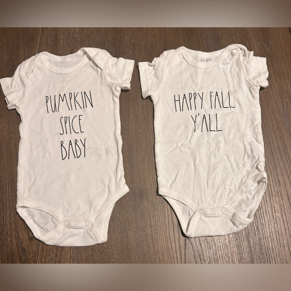 Two Rae Dunn 6-9 Month Onesie – Perfect for Fall!